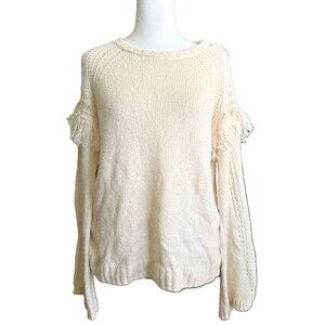 BCBG Generation Womens Off White Fringe Crewneck Pullover Sweater Size M